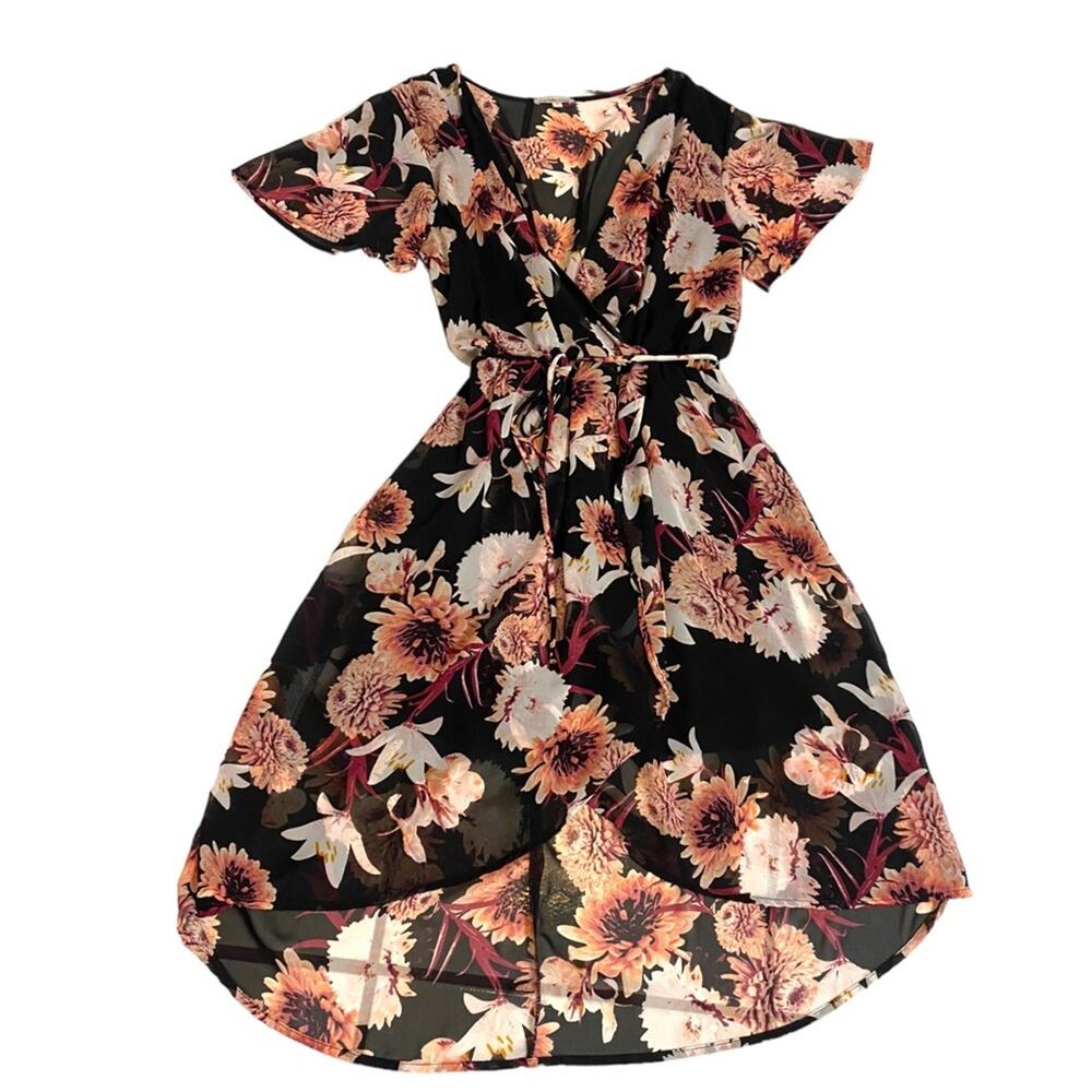Floral Midi Dress XL w/ elastic waistband and short sleeves Flowy Cute and Sexy
